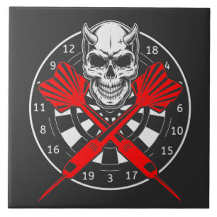 Dartboard Darts Skull Ceramic Tile