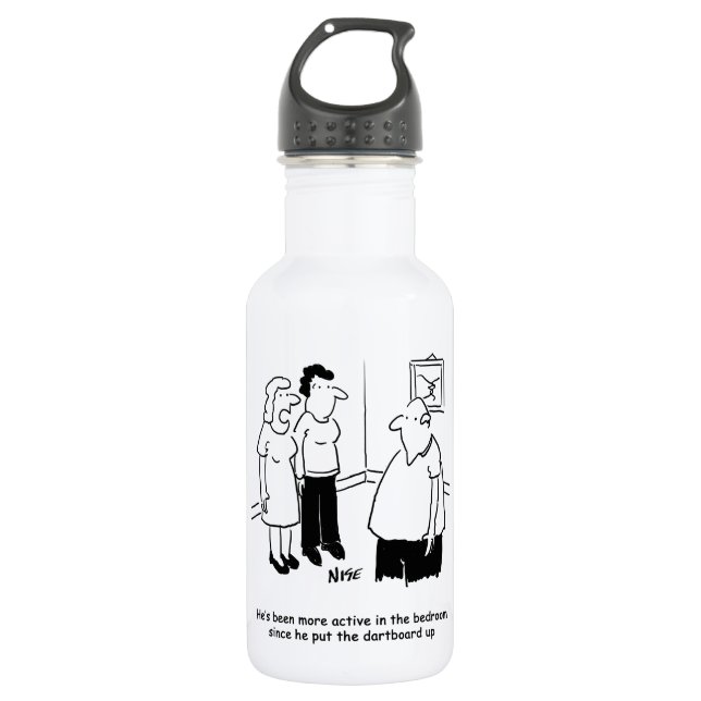 Dartboard in the Bedroom. Funny Cartoon 532 Ml Water Bottle (Front)