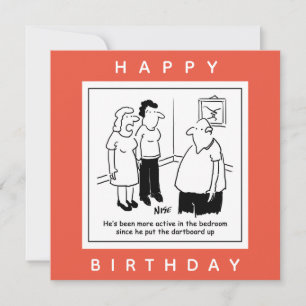 Dartboard in the Bedroom. Funny Cartoon Card