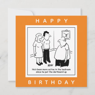Dartboard in the Bedroom. Funny Cartoon Card
