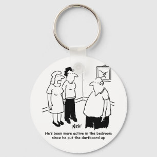 Dartboard in the Bedroom. Funny Cartoon Key Ring