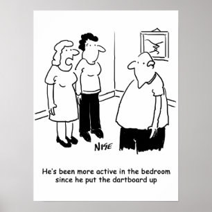 Dartboard in the Bedroom. Funny Cartoon Poster