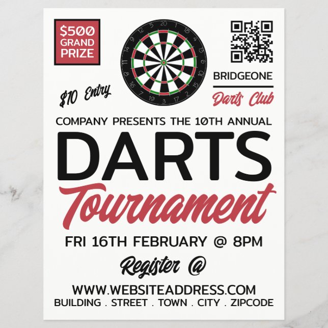Dartboard Logo Design, Darts Tournament Advert Flyer (Front)