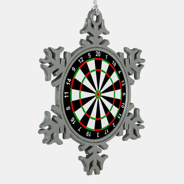 Dartboard Snowflake Pewter Christmas Ornament (Left)