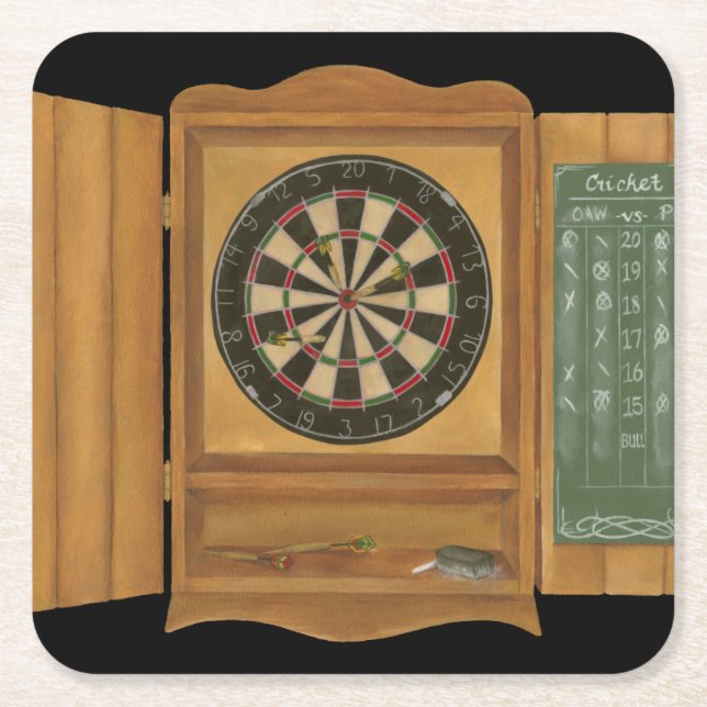 Dartboard with Cricket Scoring Square Paper Coaster (Front)