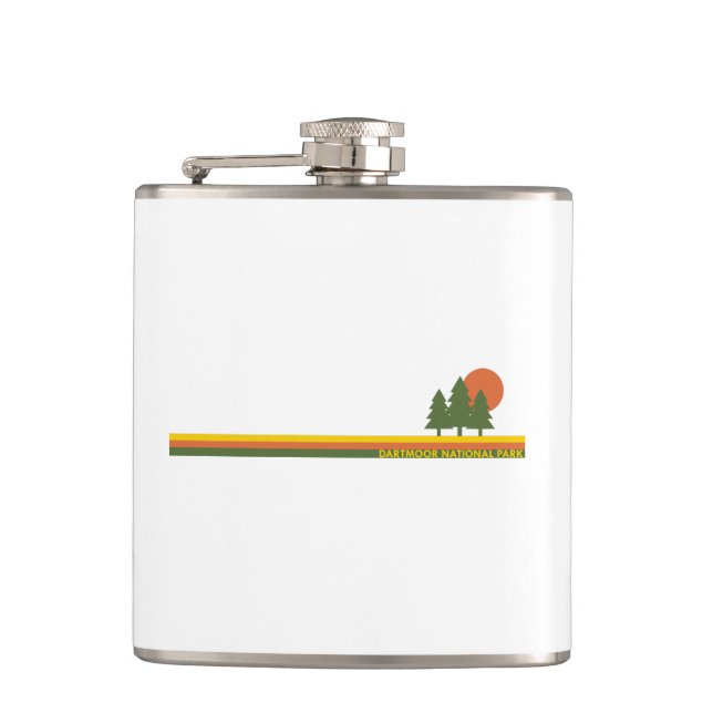 Dartmoor National Park Pine Trees Sun Hip Flask (Front)