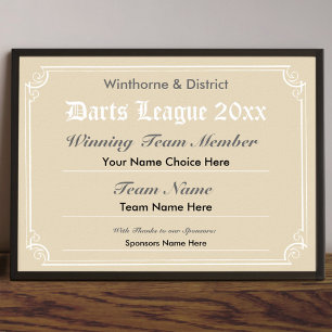 Darts Competition Certificate Poster