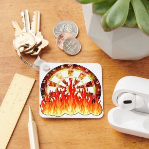 Darts, fire in the game on the dart board key ring
