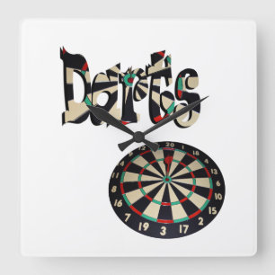Darts Logo With Dartboard, Square Wall Clock