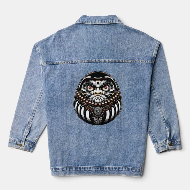 Daruma Doll Japanese Art Denim Jacket (Back)