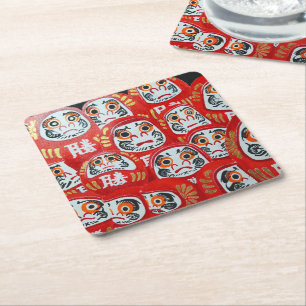 Daruma Dolls Painting by Alfred Fox Square Paper Coaster
