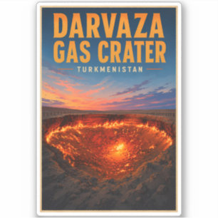 Darvaza Gas Crater Turkmenistan Illustration Retro