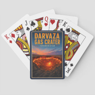 Darvaza Gas Crater Turkmenistan Illustration Retro Playing Cards