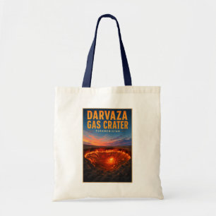 Darvaza Gas Crater Turkmenistan Illustration Retro Tote Bag