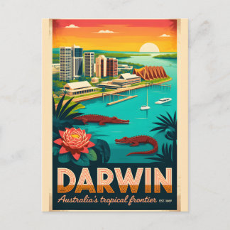 Darwin Australia Retro Travel Poster Art Postcard