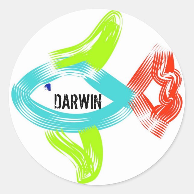 Darwin fish classic round sticker (Front)