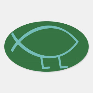 Darwin Fish (green & blue, larger) Stickers