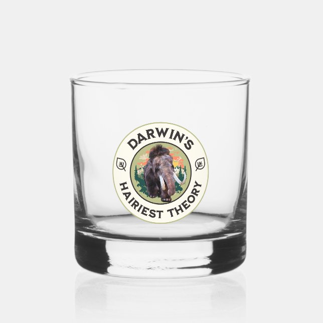 Darwin’s Hairiest Theory Woolly Mammoth  Whiskey Glass (Front)