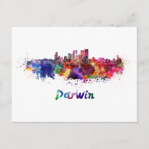 Darwin skyline in watercolor postcard