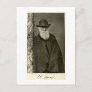 Darwin standing next to a pillar, published 1908 postcard