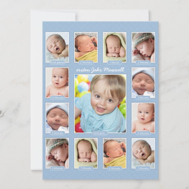 Das Jahr-Foto-Andenken-Collagen-Druck des Babys Invitation (Front)