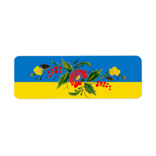 Das ukrainische Muster im Volksstil auf der Flagge Return Address Label