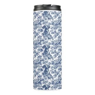 Daschund Dog Blue Toile Pattern Thermal Tumbler