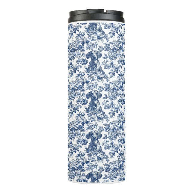Daschund Dog Blue Toile Pattern Thermal Tumbler (Back)