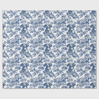 Daschund Dog Blue Toile Pattern Wrapping Paper