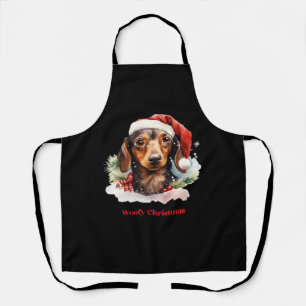 Daschund Dog Christmas Santa Hat Xmas Light Woofy Apron