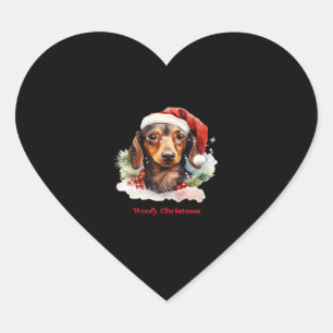 Daschund Dog Christmas Santa Hat Xmas Light Woofy  Heart Sticker