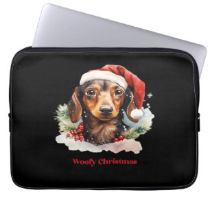 Daschund Dog Christmas Santa Hat Xmas Light Woofy Laptop Sleeve