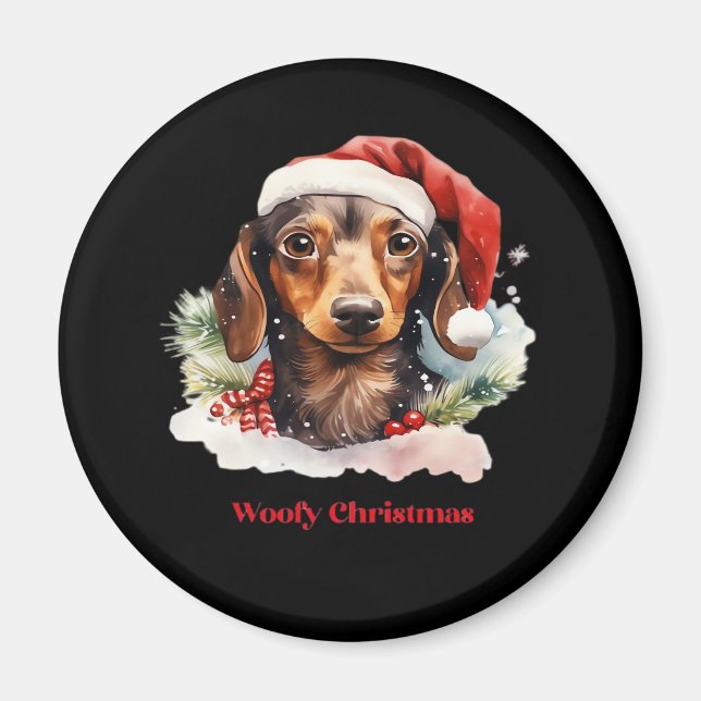 Daschund Dog Christmas Santa Hat Xmas Light Woofy  Magnet (Front)