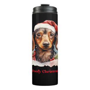 Daschund Dog Christmas Santa Hat Xmas Light Woofy Thermal Tumbler