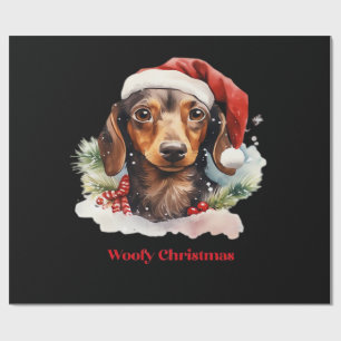 Daschund Dog Christmas Santa Hat Xmas Light Woofy Wrapping Paper