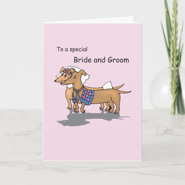Daschund Dogs Wedding Congratulations Pink Card (Front)
