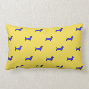 Daschund Lumbar Pillow - Tiled Blue On Orange