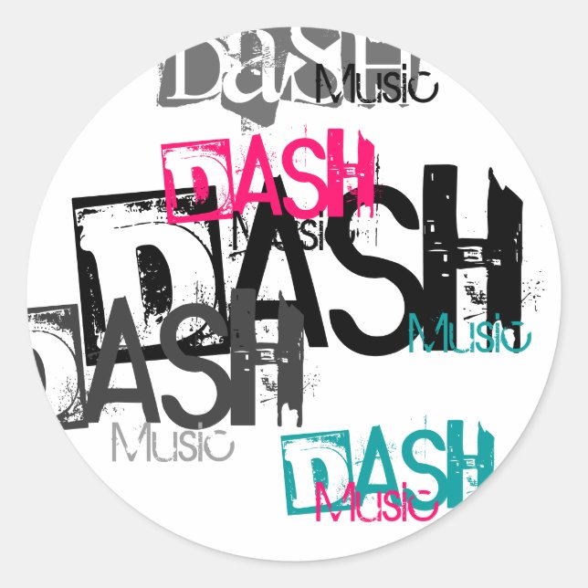 Dash, DASH, Dash, Dash, Dash, Music, Music, Mus... Classic Round Sticker (Front)