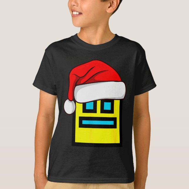 Dash Geometry Repeat Christmas Santa Hat Game Vide T-Shirt (Front)