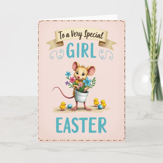Dashed Border Easter Girl Card (Front)