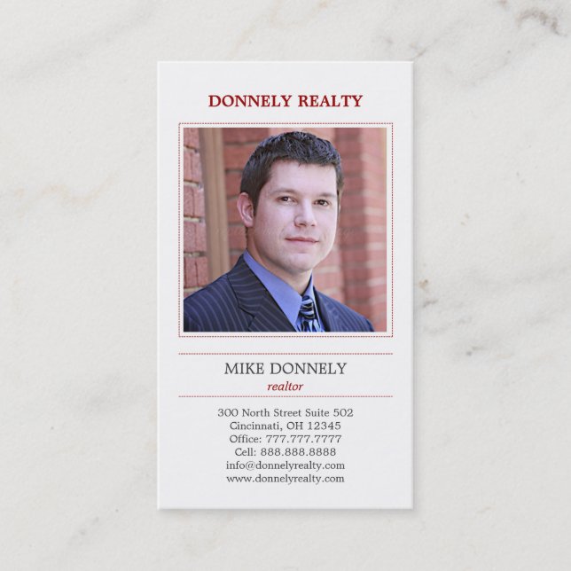 Dashed Border (Red) Photo Business Card (Front)