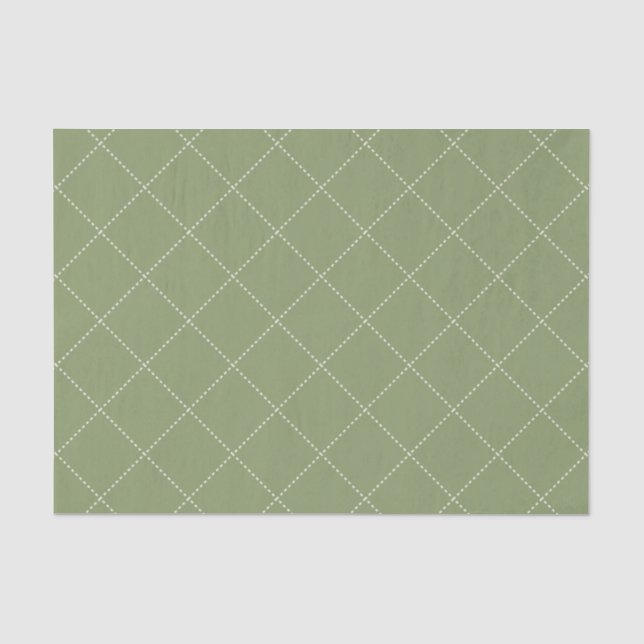 Dashed Diamond Grid Geometric Olive Green Tissue Paper (Front)