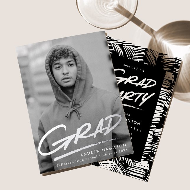 Dashed Grad Photo Graduation Party Silver (Creator Uploaded)