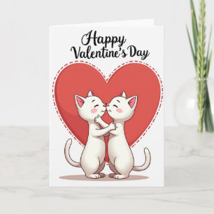 Dashed Heart Cats Valentines Day Card