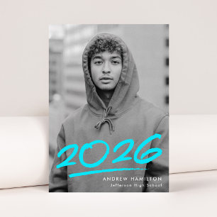 Dashed Turquoise Class of 2026 Photo Graduation Announcement