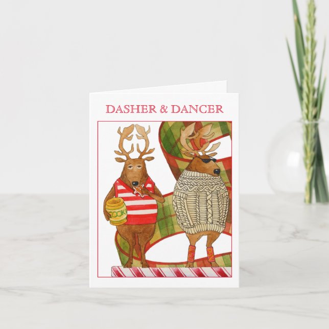 DASHER DANCER Christmas Note Card (Front)
