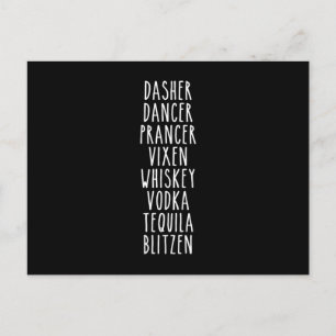 Dasher Dancer Prancer Vixen Whiskey Vodka Tequila Postcard