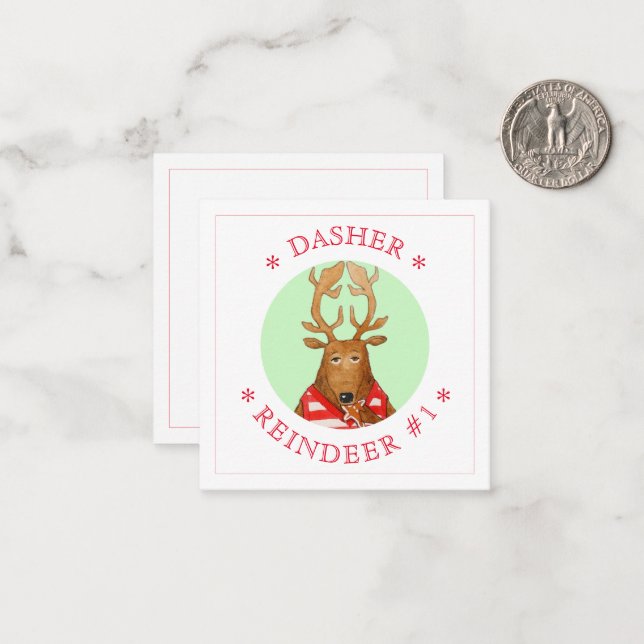 DASHER REINDEER 2.5" Square Flat Card (Front/Back In Situ)