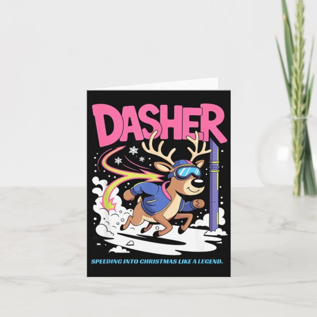 Dasher Reindeer Christmas Speeding Fun  Card (Front)