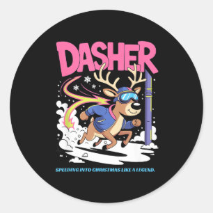Dasher Reindeer Christmas Speeding Fun Classic Round Sticker